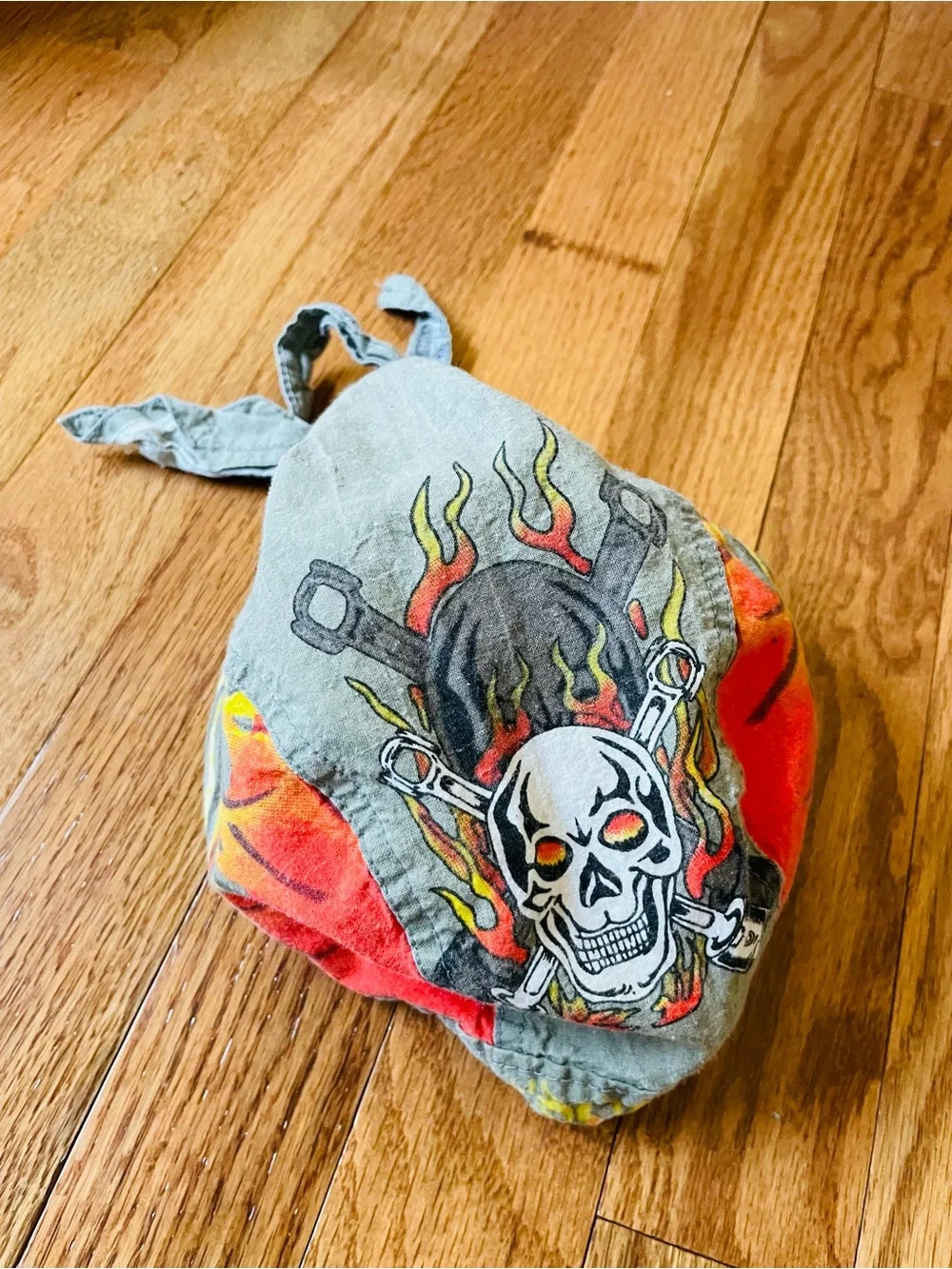 Gray Flame Cap Do Rag Head Wrap Bandana Motorcycle Biker Gear Vintage Cotton